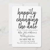 ハッピーに日程変更 結婚式の日程 白黒 招待状 (正面)