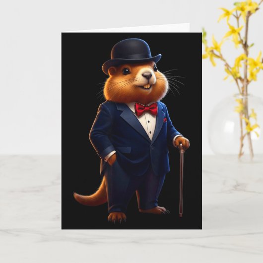 ハッピーのもちぐも日2026 もちぐも紳士の帽子 カード (黄色い花)