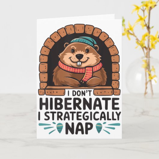 ハッピーのもちぐも日 ウッドチャック 動物 グラウンドホッグ ラブ カード (黄色い花)