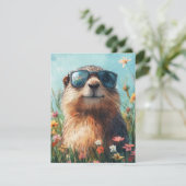 ハッピーのんきなウッドチャックの日 かわいいカラフルなウッドチャック シーズンカード (スタンド正面)