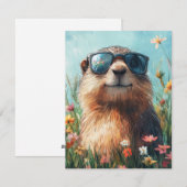 ハッピーのんきなウッドチャックの日 かわいいカラフルなウッドチャック シーズンカード (正面/裏面)