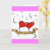 ハッピーの結婚記念日とハートの風船 カード (黄色い花)