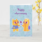 ハッピーの結婚記念日 かわいい犬子犬ラブ ヨークシャーテリア カード (黄色い花)