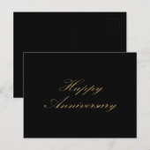 ハッピーの結婚記念日 ゴールドフォント スクリプト ブラック ポストカード (正面/裏面)