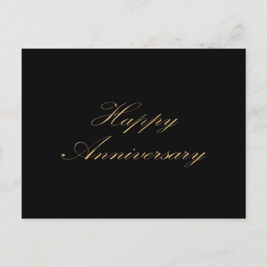 ハッピーの結婚記念日 ゴールドフォント スクリプト ブラック ポストカード (正面)