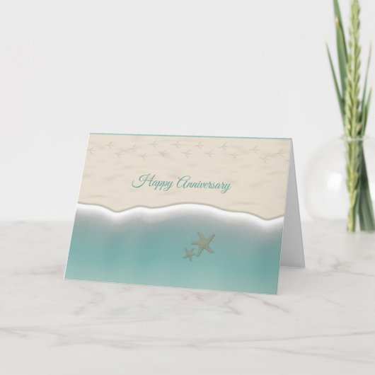 ハッピーの結婚記念日 サンディビーチ ぴよこの足跡 カード (正面)