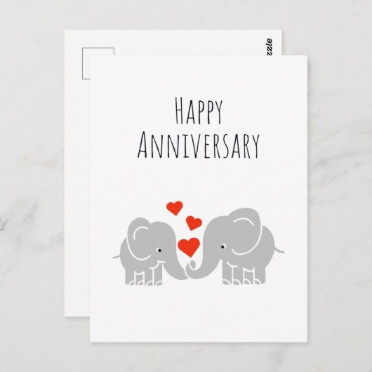 ハッピーの記念日 - かわいい象のカップル ポストカード (正面/裏面)