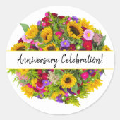 ハッピーの記念日 カラフルな花束 カスタム ラウンドシール (正面)
