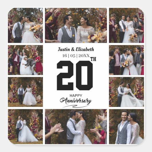 ハッピーの10周年記念写真コラージュ スクエアシール (正面)