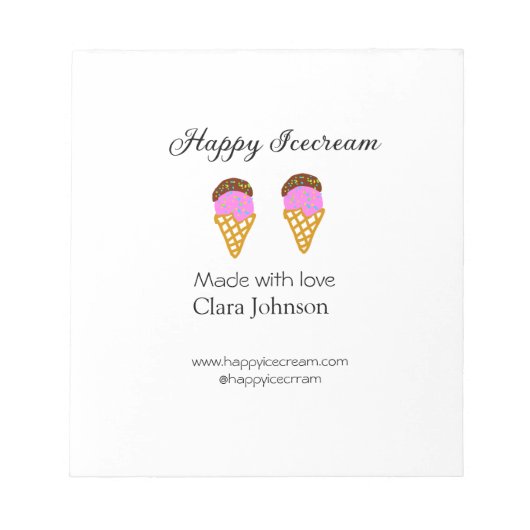 ハッピーアイスクリームの名前を追加するウェブサイトとソーシャルメディア ノートパッド (正面)