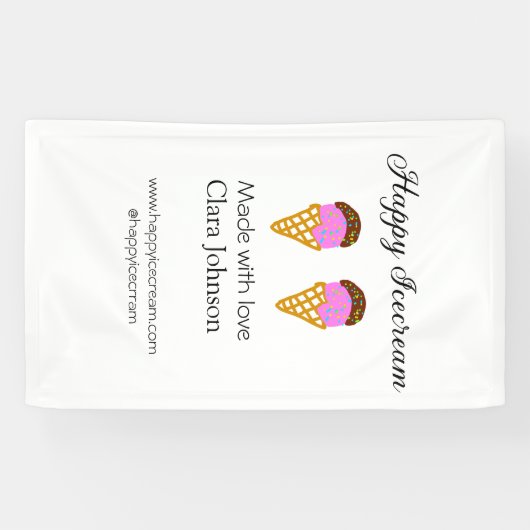 ハッピーアイスクリームの名前を追加 ウェブサイト ソーシャルメディア 横断幕 (横)