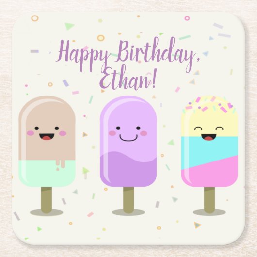 ハッピーアイスクリーム笑顔バー&ポップス スクエアペーパーコースター (正面)