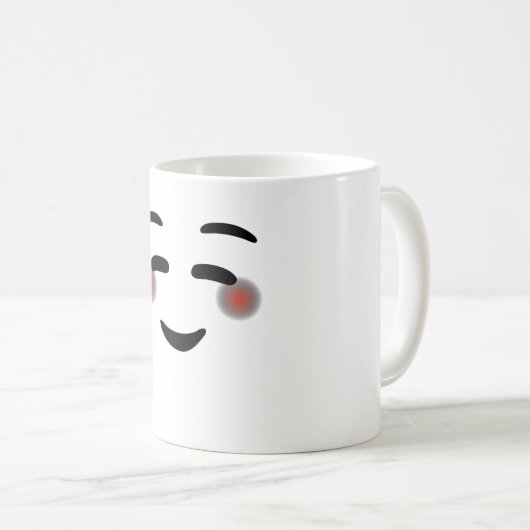 ハッピーアイズ顔赤面絵文字 コーヒーマグカップ (正面右)
