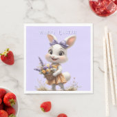 ハッピーアイリングイースターバニーエッグラベンダーボウ スタンダードランチョンナプキン (インサイチュ)