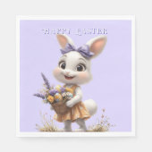 ハッピーアイリングイースターバニーエッグラベンダーボウ スタンダードランチョンナプキン (正面)