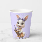 ハッピーアイリングイースターバニーエッグラベンダーボウ 紙コップ (裏面)