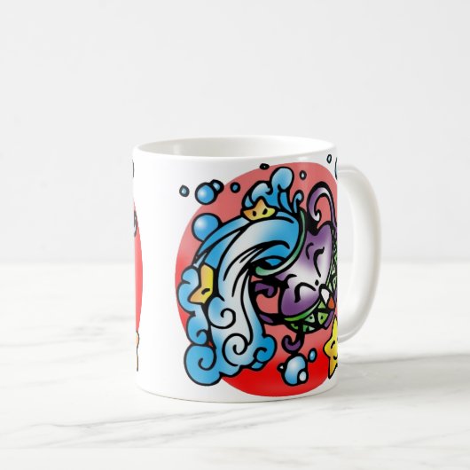 ハッピーアクエリアス紫の漫画の花瓶こぼれた水 コーヒーマグカップ (正面右)