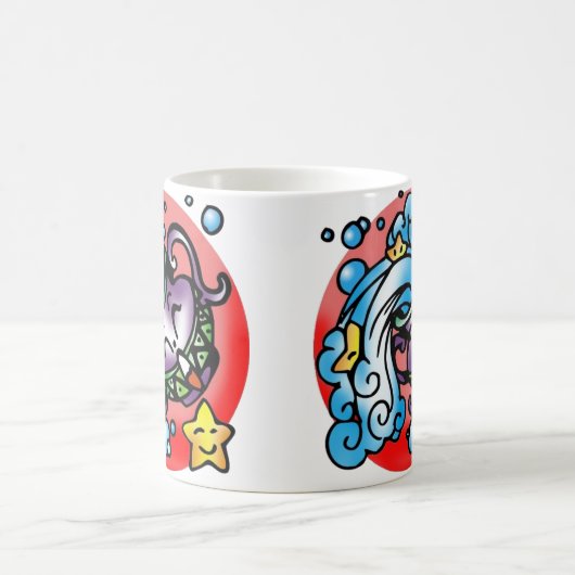 ハッピーアクエリアス紫の漫画の花瓶こぼれた水 コーヒーマグカップ (中央)