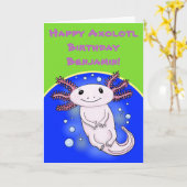 ハッピーアクロトル誕生日ブルーバブル漫画 カード (黄色い花)