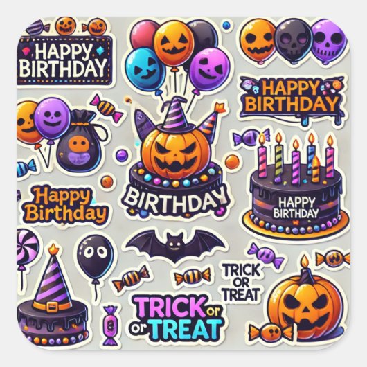 ハッピーアザ日ステッカーハロウィーンの日 スクエアシール (正面)
