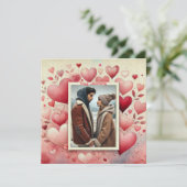 ハッピーアニバーサリーあなたの写真ハート赤ピンククリーム シーズンカード (スタンド正面)