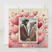 ハッピーアニバーサリーあなたの写真ハート赤ピンククリーム シーズンカード (正面)