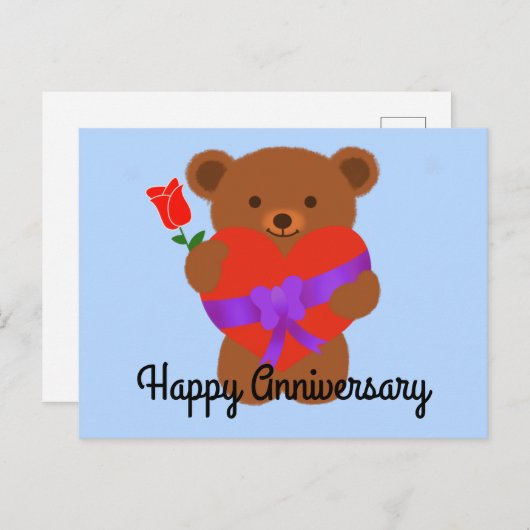 ハッピーアニバーサリーかわいいテディベア#1はがき ポストカード (正面/裏面)