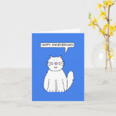 ハッピーアニバーサリーかわいい白猫 カード (黄色い花)