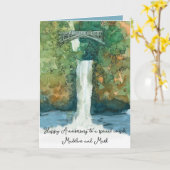 ハッピーアニバーサリーウォーターフォールパーソナライズされたブリッジ カード (黄色い花)