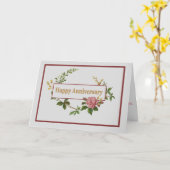 ハッピーアニバーサリーエレガントピンクヴィンテージバラ カード (黄色い花)