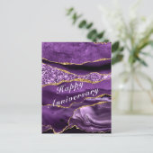 ハッピーアニバーサリーカードアガテパープル金ゴールド大理石 ポストカード (スタンド正面)