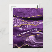 ハッピーアニバーサリーカードアガテパープル金ゴールド大理石 ポストカード (正面/裏面)