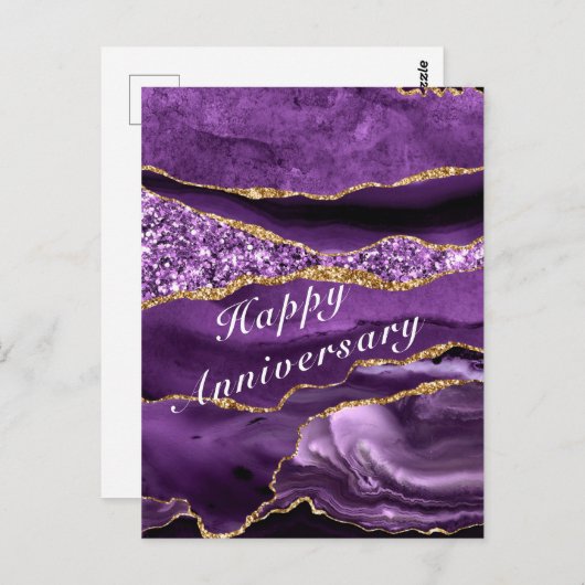 ハッピーアニバーサリーカードアガテパープル金ゴールド大理石 ポストカード (正面/裏面)