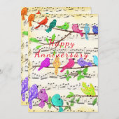 ハッピーアニバーサリーカードカラフルミュージカルかわいい鳥 (正面/裏面)