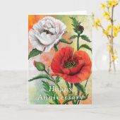 ハッピーアニバーサリーカードレッドホワイトポピー花 カード (黄色い花)