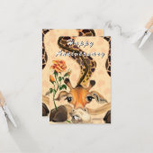 ハッピーアニバーサリーカードロマンティックキリンとバラ カード (正面/裏面インサイチュ)