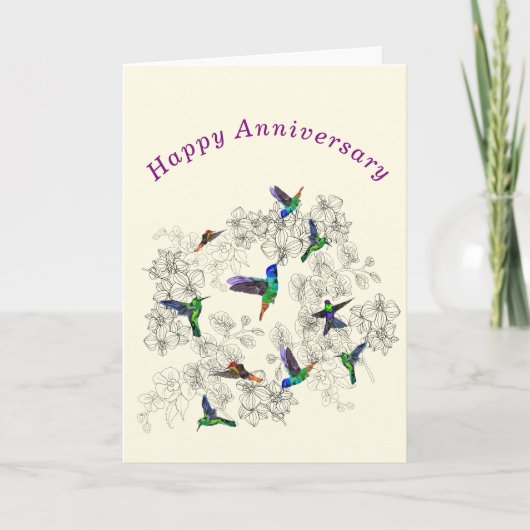 ハッピーアニバーサリーカード飛んでいる春バード カード (正面)
