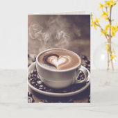 ハッピーアニバーサリーコーヒーとハート カード (黄色い花)