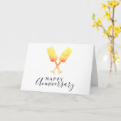 ハッピーアニバーサリーシャンパングラスエレガント脚本 カード (黄色い花)