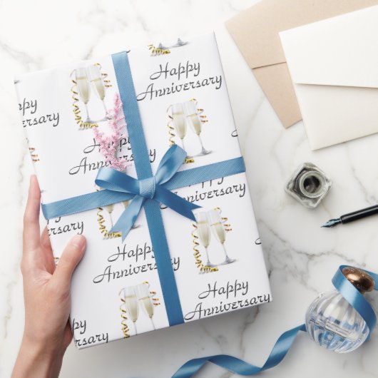 ハッピーアニバーサリーシャンパントーストオンホワイト ラッピングペーパー (ギフト)