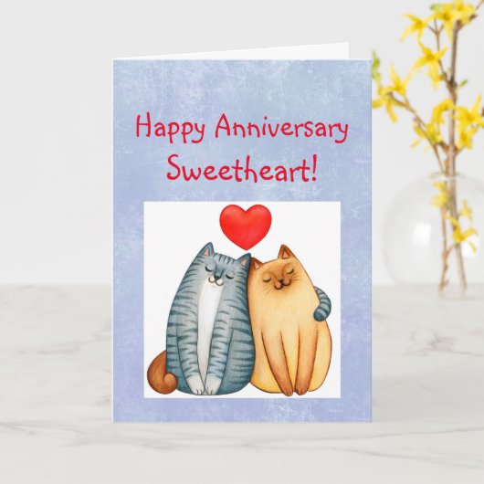 ハッピーアニバーサリースイートアートパーフェクトカップル猫 カード (黄色い花)