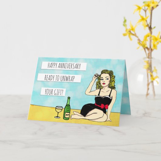 ハッピーアニバーサリーセクシー気のあるそぶりをしたレトロレディーインボウ カード (黄色い花)