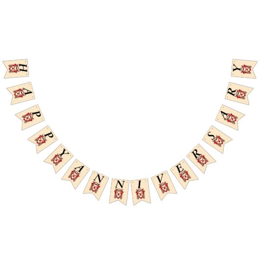 ハッピーアニバーサリードリーミングレッドフラワーズ蝶 バンティングフラッグ (全)