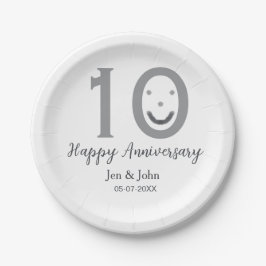ハッピーアニバーサリーネーム日付グレー絵文字はっきりした ペーパープレート