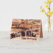 ハッピーアニバーサリーハイキングマウンテンデザートランドスケープ カード (黄色い花)