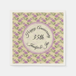 ハッピーアニバーサリーパープルヴィオレ淡い色のオン黄 スタンダードカクテルナプキン