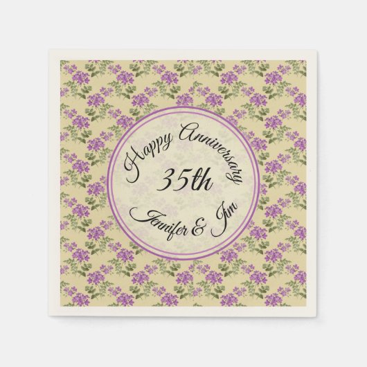 ハッピーアニバーサリーパープルヴィオレ淡い色のオン黄 スタンダードカクテルナプキン (正面)