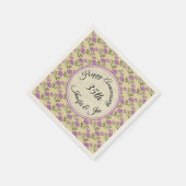 ハッピーアニバーサリーパープルヴィオレ淡い色のオン黄 スタンダードカクテルナプキン (角)
