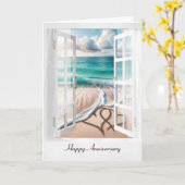 ハッピーアニバーサリービーチハートのウィンドウ カード (黄色い花)