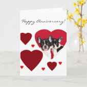 ハッピーアニバーサリーフランスのブルドッググリーティングカード カード (黄色い花)